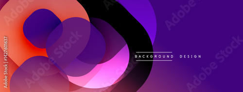 Abstract composition featuring overlapping circles. Gradient hues transition from orange, pink, purple to deep violet. Modern design element for backgrounds, presentations.