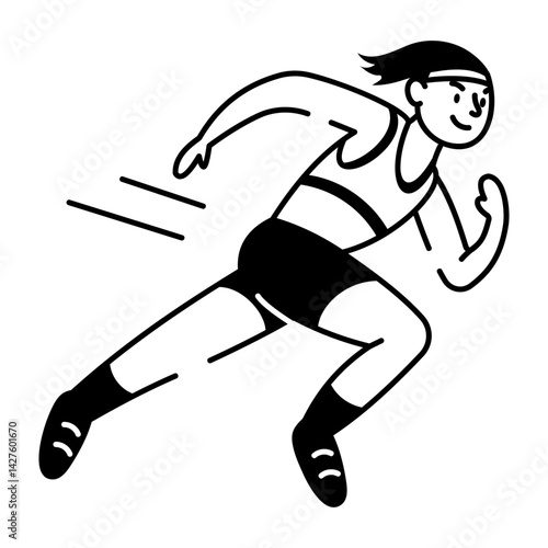 Sprinting athlete in doodle style icon 
