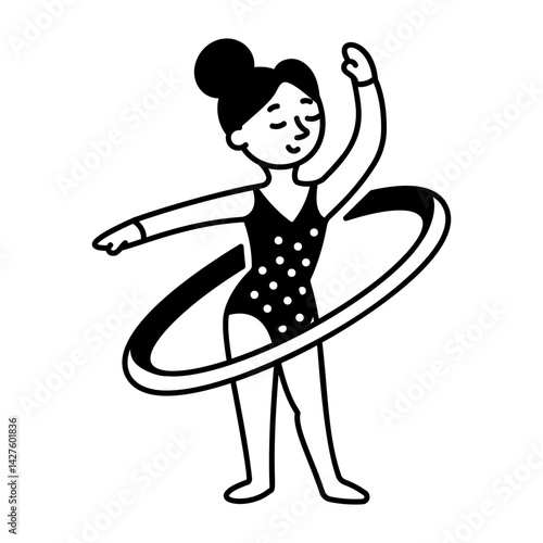 Hand drawn icon of hoop gymnastics representing the rhythmic

