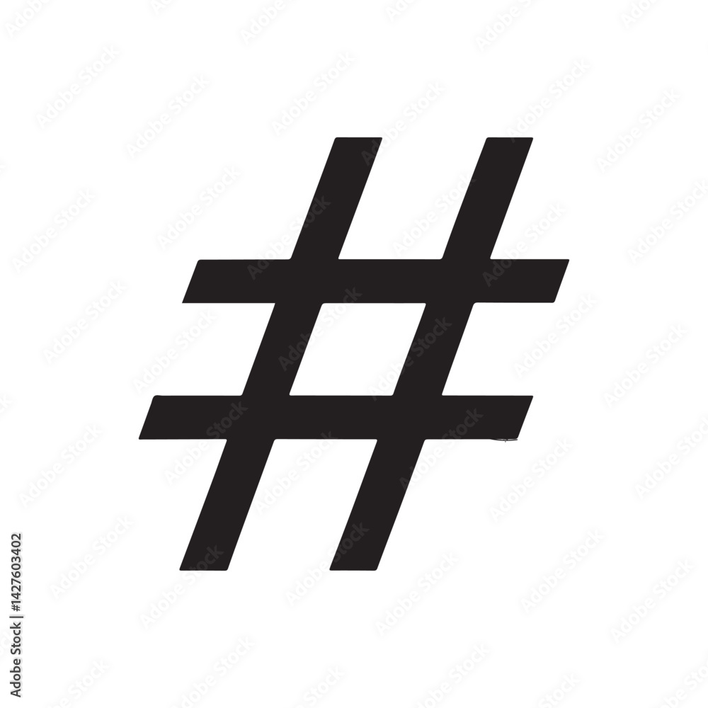 Fototapeta premium Hashtag icon silhouette vector illustration on white background 