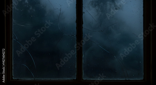 Dramatic View Through Broken Window With Stormy Skies And Impending Darkness