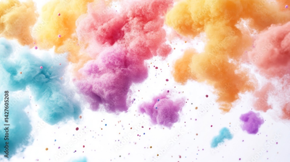 Fototapeta premium Colorful fluffy clouds of paint with sprinkles