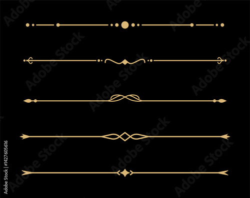 Set of Vintage decorative golden lines. text dividers. Gold line border. Lines separators, Borders, Vintage dividers, Underline elements. Vector illustration