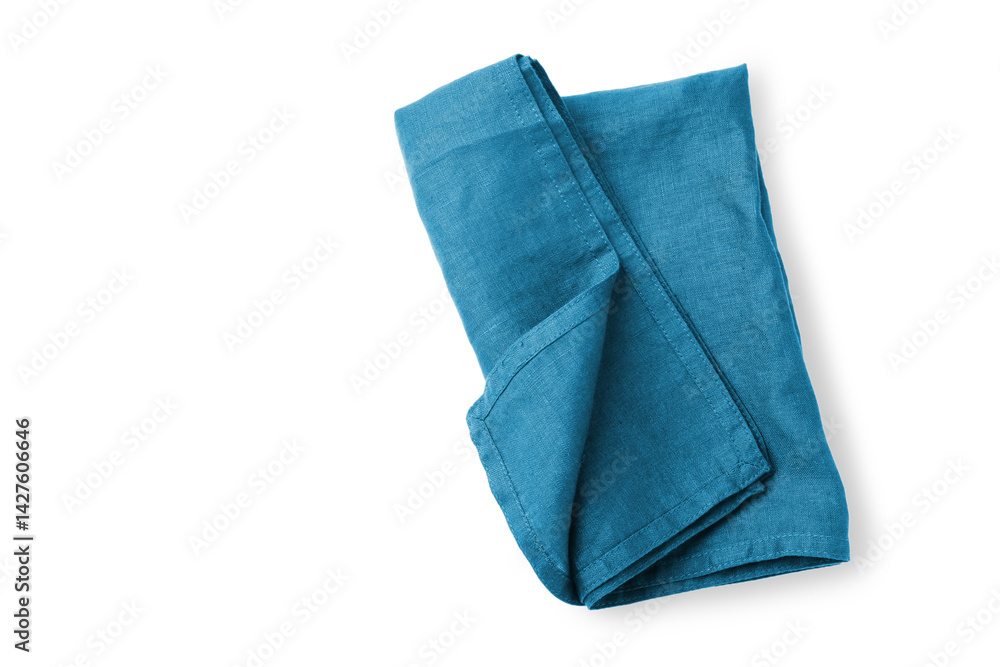 Blue linen napkin cloth folded isolated on white background Blue linen napkin cloth folded isolated on white background
