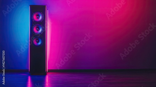 Neon Glow Tower Speaker in Vibrant Studio.