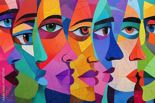 Diverse Faces of LQBTQ Community, Multicolored Modern Art, In Celebration of LGBTQ Pride Month