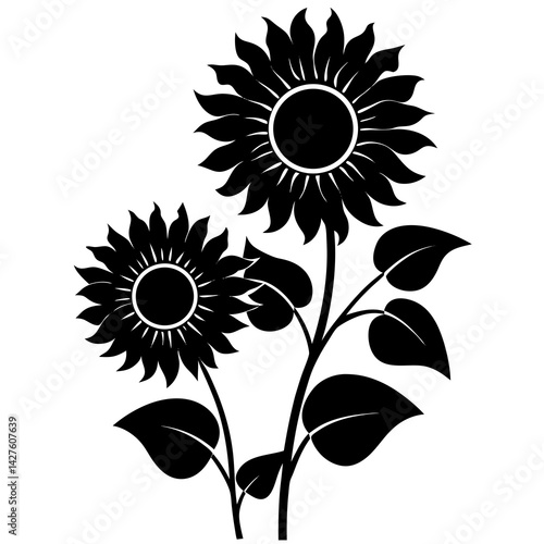 black silhouette of sunflowers flower 
