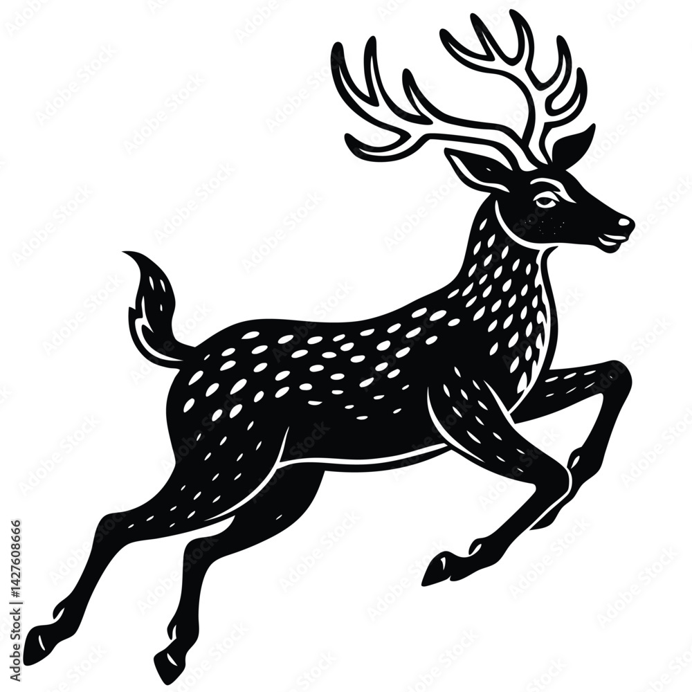 Fototapeta premium Black and White Leaping Deer Silhouette Illustration