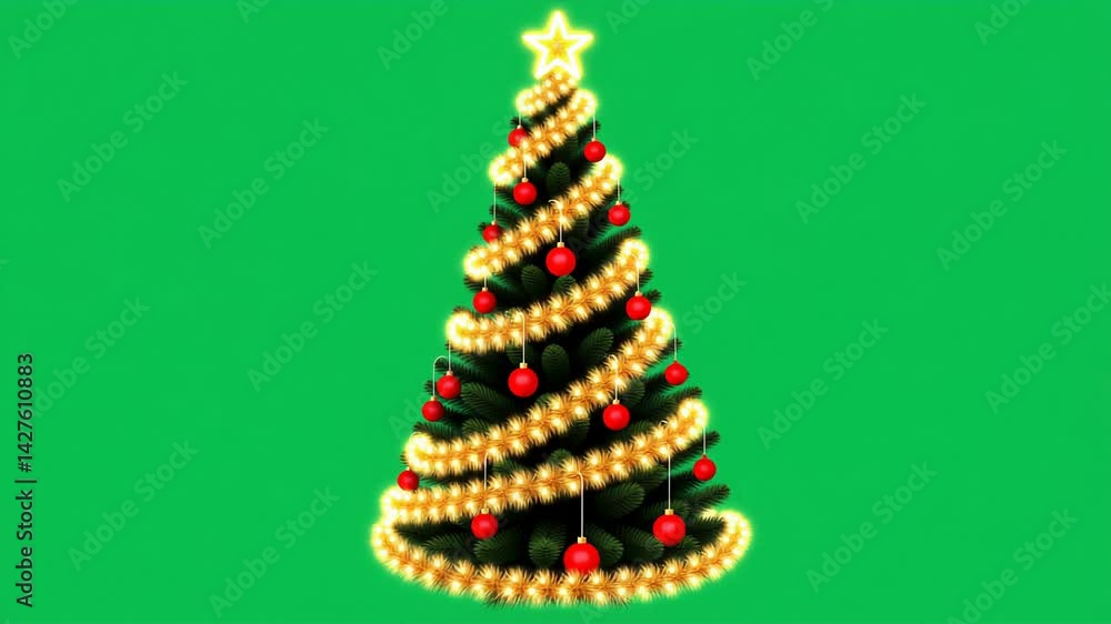 Sparkling with holiday cheer, a brightly lit Christmas tree adorned with colorful ornaments shines against a vibrant green screen. Sparkling with holiday cheer, a brightly lit Christmas tree adorned with colorful ornaments shines against a vibrant green screen.