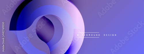 Abstract layers create flowing circular shapes. Gradient purple hues dominate composition, offering smooth visual experience. Minimalist design evokes calm, modern aesthetic.