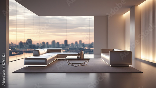 Obraz na płótnie A futuristic minimalist living room with high-tech furniture and clean lines - Generated AI w salonie