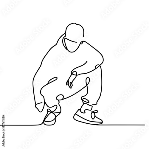 Street dancer squatting in line art illustration