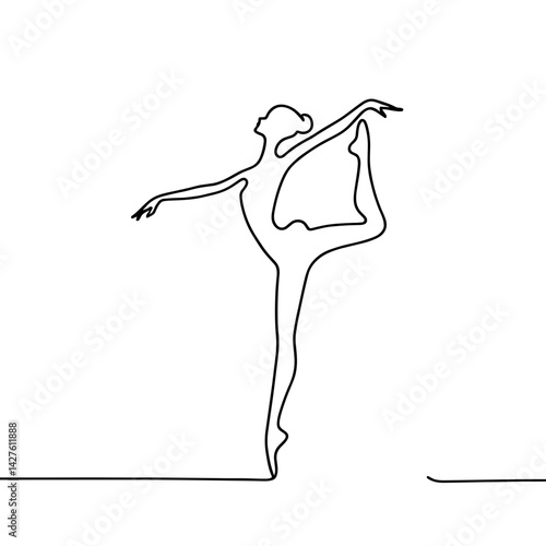 Ballerina holding leg up in graceful pose line art