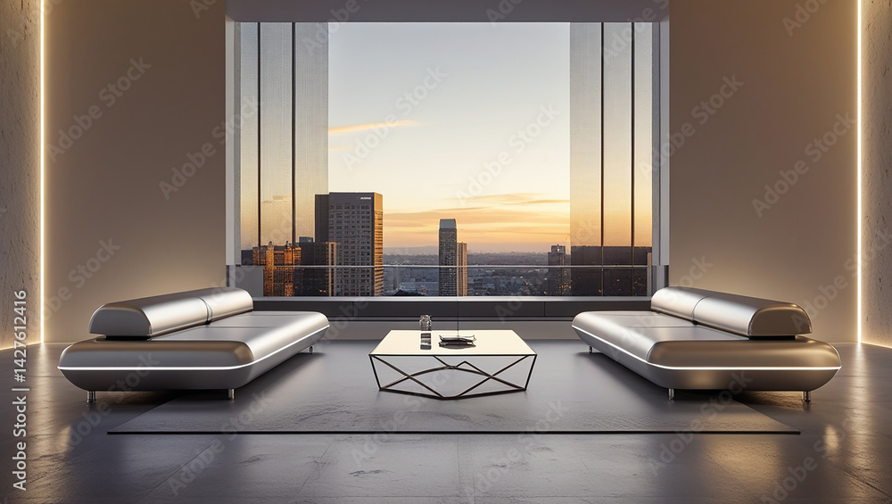 A futuristic minimalist living room with high-tech furniture and clean lines - Generated AI