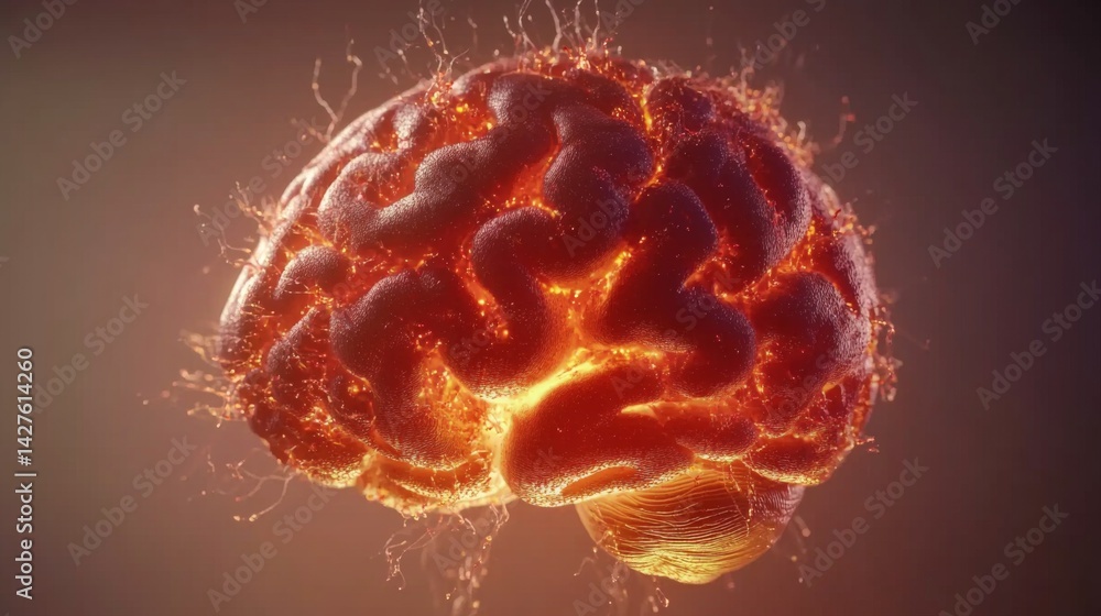 A visually striking D rendering of a human brain with glowing synapses and neural connections, set against a gradient background to emphasize its dynamic activity.