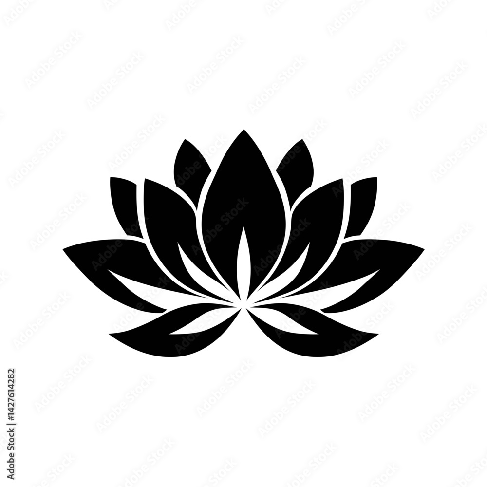 Stylized black lotus flower graphic, a concept for logo design, meditation app, yoga studio, or spa branding Stylized black lotus flower graphic, a concept for logo design, meditation app, yoga studio, or spa branding
