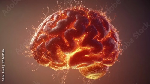 Obraz na płótnie A visually striking D rendering of a human brain with glowing synapses and neural connections, set against a gradient background to emphasize its dynamic activity. w salonie