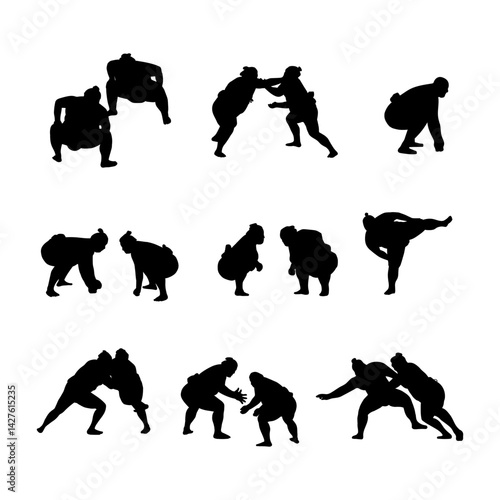 illustration silhouette sumo collection set on white background