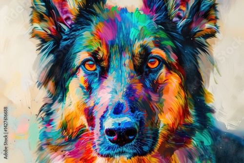 German shepherd dog portrait on black background ,a painting of a german shepherd dog ,Portrait of a german shepherd dog with blue eyes