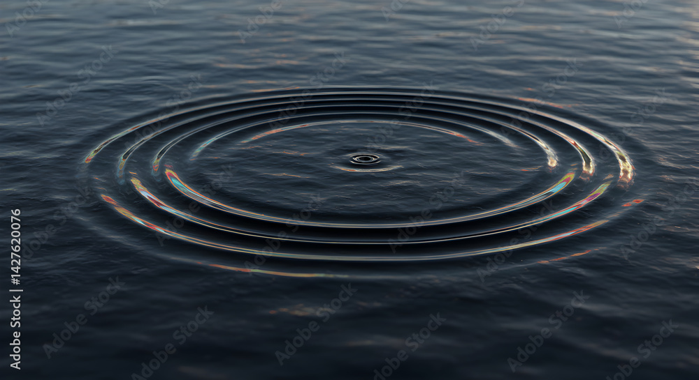 Fototapeta premium Concentric Water Ripples Spreading Across Dark Surface With Reflections