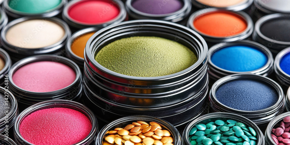 Naklejka premium Colorful Pigments in Small Containers for Creative Projects