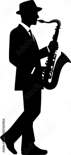 Silhouette of a Jazz Saxophonist in Formalwear