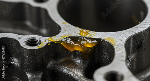 Engine Rebuild Process Shows Component Lubrication with Viscous Golden Fluid