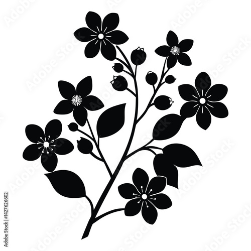 blackthorn flower silhouette vector on white background