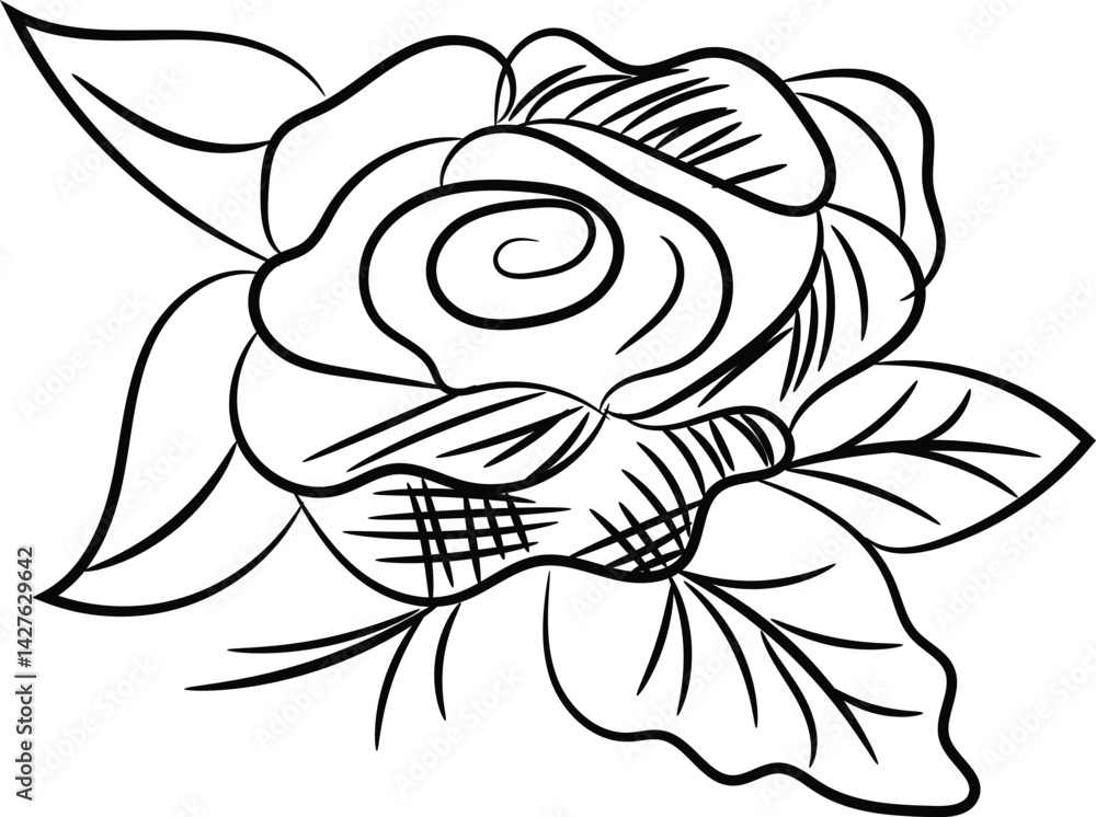 Elegant Black and White Line Art Rose Flower Illustration Elegant Black and White Line Art Rose Flower Illustration