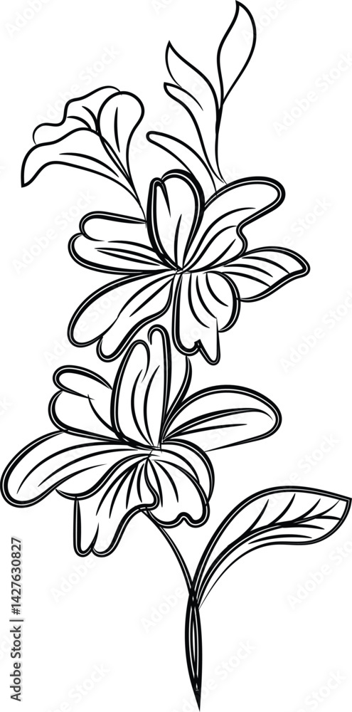 Obraz premium Elegant Black Line Art Floral Design Botanical Illustration