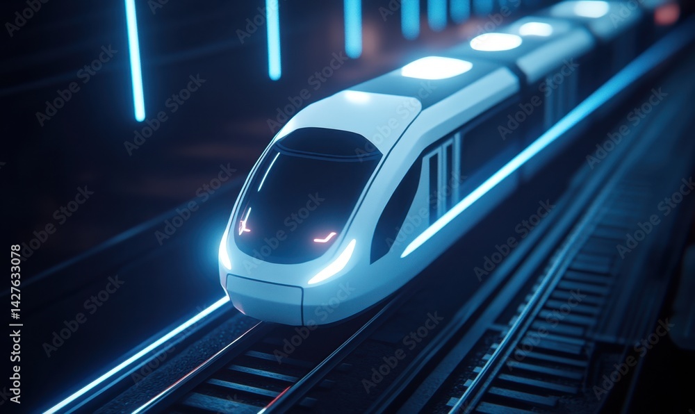 Fototapeta premium Futuristic high-speed train in neon tunnel