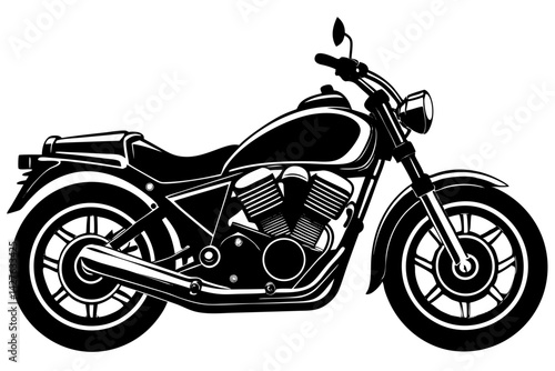A detailed illustration of a sleek, classic motorcycle, rendered in bold black and white, showcasing the intricate details of its design and power. generative AI