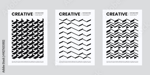 Modern poster background vector, Set of backgrounds texture cover template with abstract geometric pattern shapes and monochrome color, Ideal design for social media, banner, flyer and brand identity