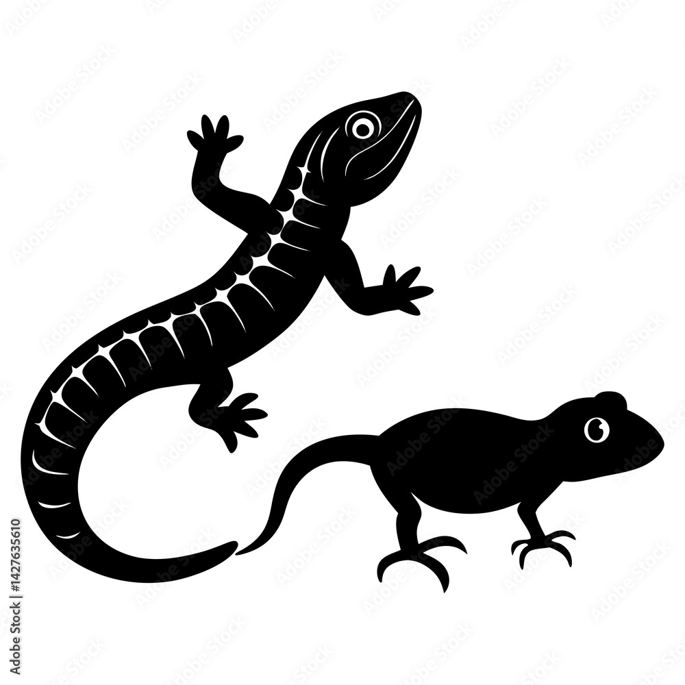 Fototapeta premium black silhouette of a Anole Lizard Caterpillar animal 