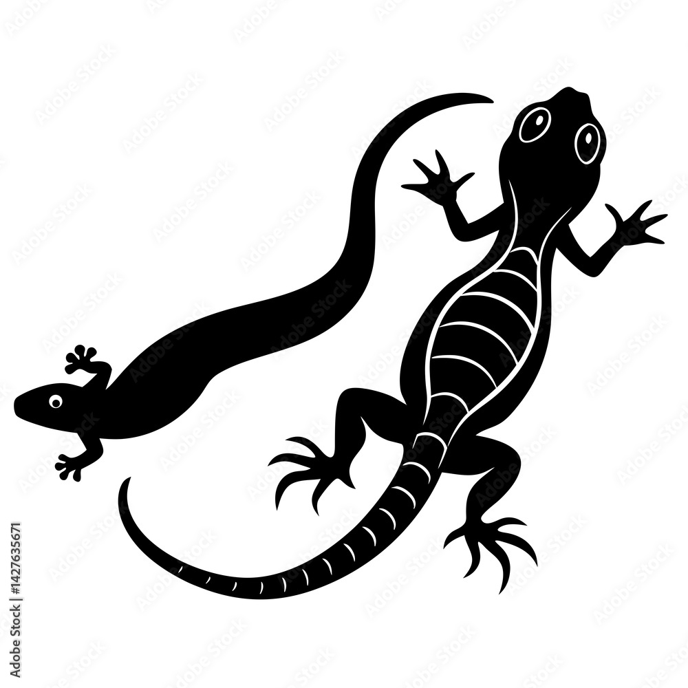 Naklejka premium black silhouette of a Anole Lizard Caterpillar animal