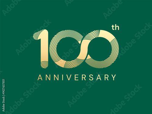 100th Anniversary luxury gold celebration with curved lines in Shapes number logo typography vector design twisted infinity concept. One Hundred years anniversary gold number for business, card, web.