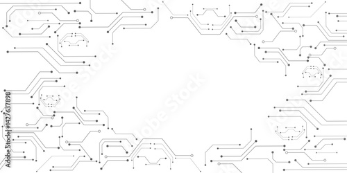 Gray and white technology background image Line design for communication connections in digital systems Hi-tech technology pattern. 