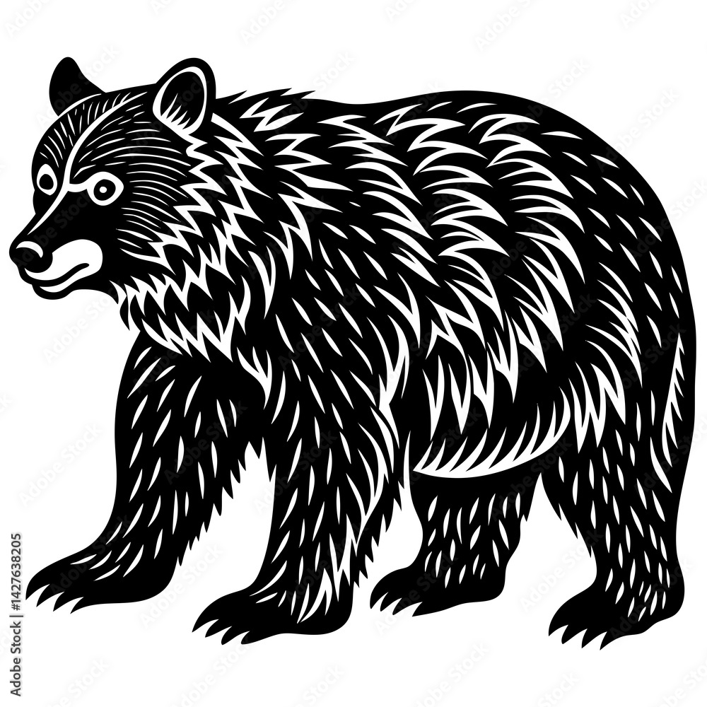 Fototapeta premium A black and white illustration of a bear.
