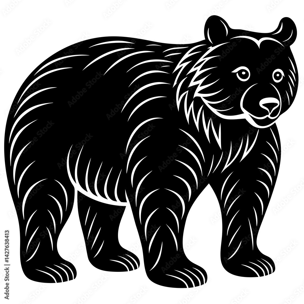 Obraz premium A black and white illustration of a bear.
