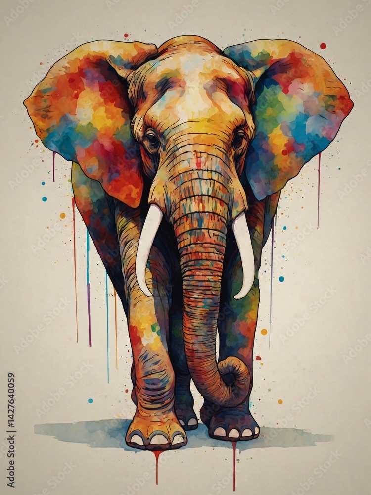Obraz premium Spectrum Strength: A Multicolored Abstract Elephant