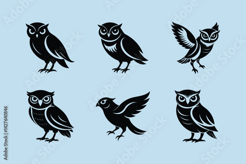 Burrowing Owl bird, silhouette vector illustration