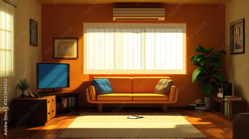 Fototapeta premium Cozy living room interior, sunny day
