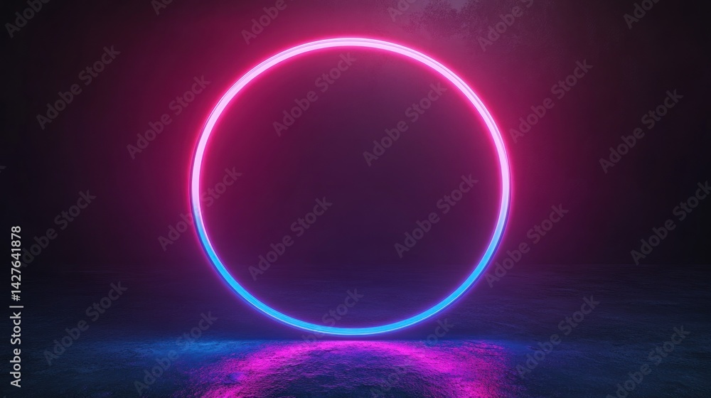 Neon circle glow on a dark surface Neon circle glow on a dark surface