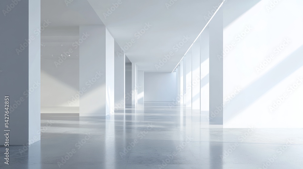 Empty modern office hallway bathed in sunlight Empty modern office hallway bathed in sunlight