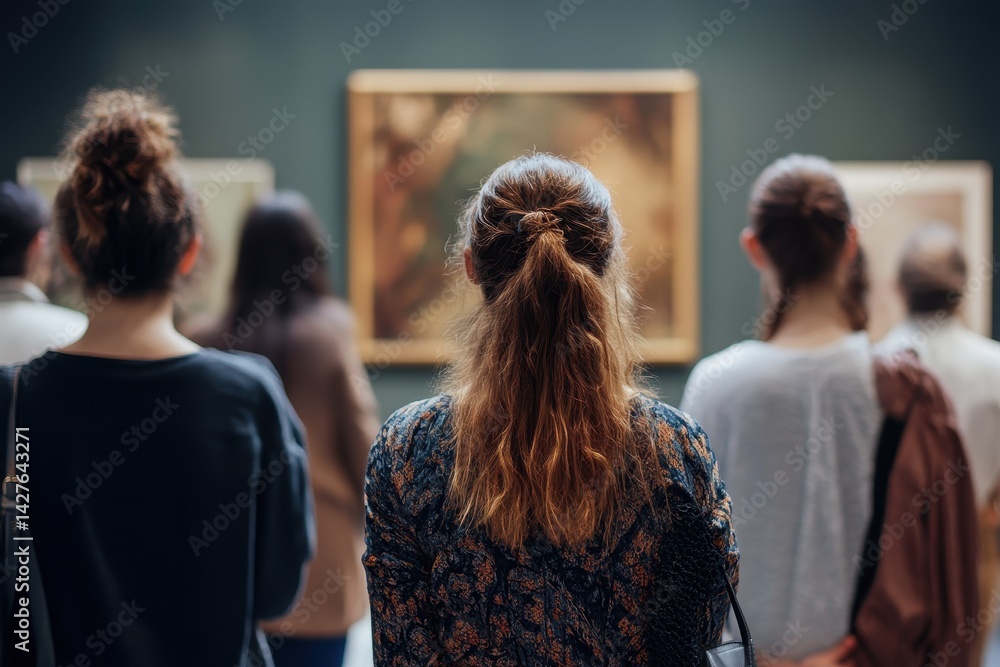 Obraz premium People Art: Young Woman Observing Design Decor at Art Gallery Exhibition