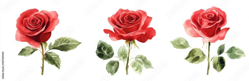 Three Red Roses in Watercolor Style Three Red Roses in Watercolor Style