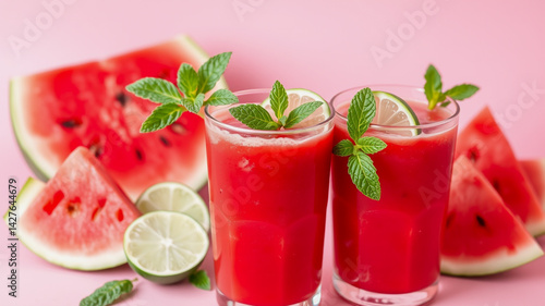 Wallpaper Mural Refreshing Watermelon Smoothie with Lime and Mint Torontodigital.ca
