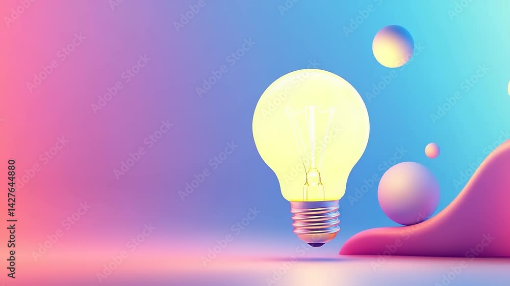 A glowing light bulb surrounded by colorful abstract shapes on a vibrant gradient background A glowing light bulb surrounded by colorful abstract shapes on a vibrant gradient background