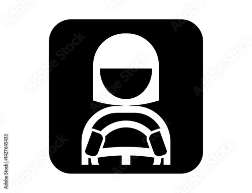 車のハンドルを持つ人の四角いシンプルなモノクロ白抜きイラストアイコン