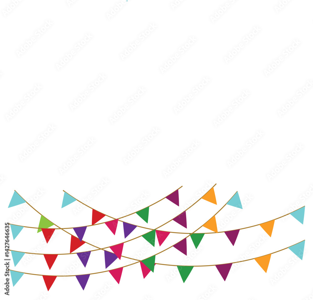 Obraz premium Festive flag garlands with streamer ribbons vector illustration.